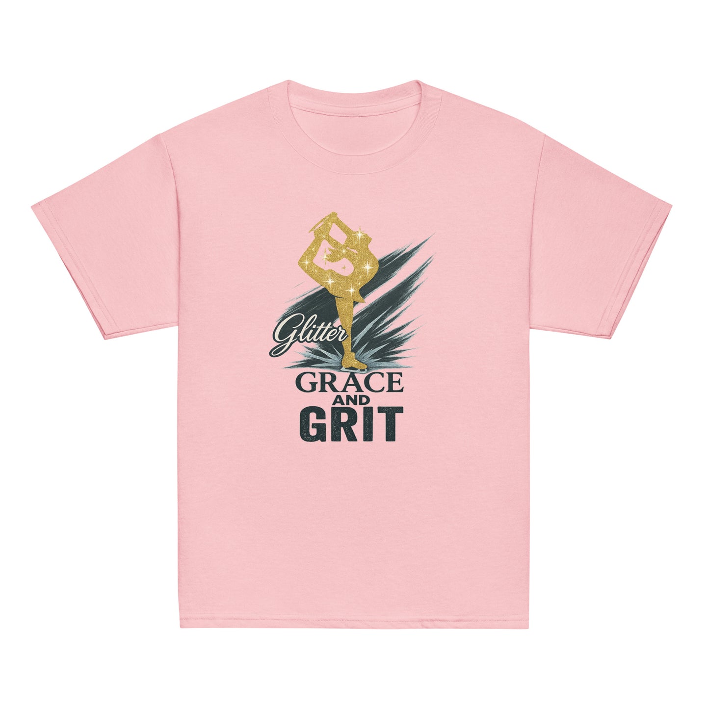 Youth Glitter, Grace & Grit Figure Skating T-Shirt Light Pink