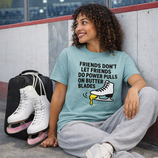 Women's Butter Blades Beware Figure Skating T-Shirt Heather Blue Lagoon