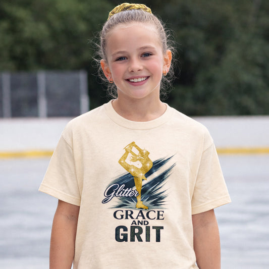 Youth Glitter, Grace & Grit Figure Skating T-Shirt Natural