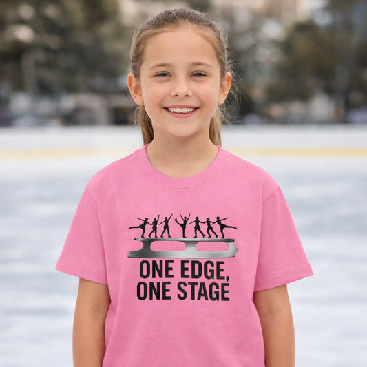 Youth One Edge, One Stage Figure Skating T-Shirt Azalea