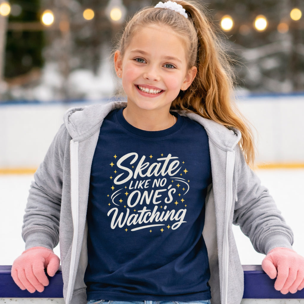 Youth Skate Like No One's Watching Figure Skating T-Shirt Navy