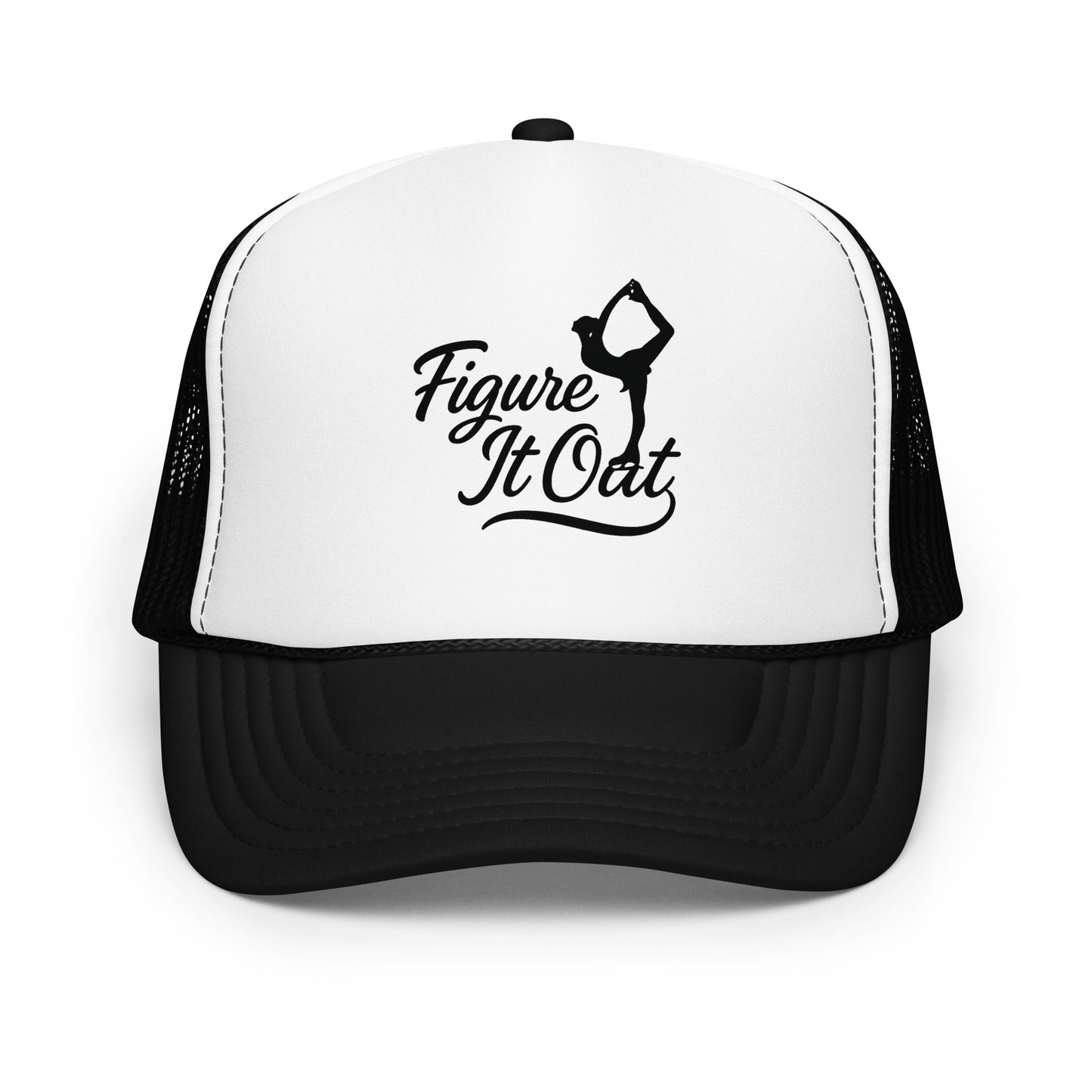 Figure It Out Trucker Hat Black White Black