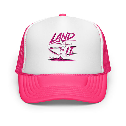 Land It Figure Skating Trucker Hat Hot Pink White Hot Pink