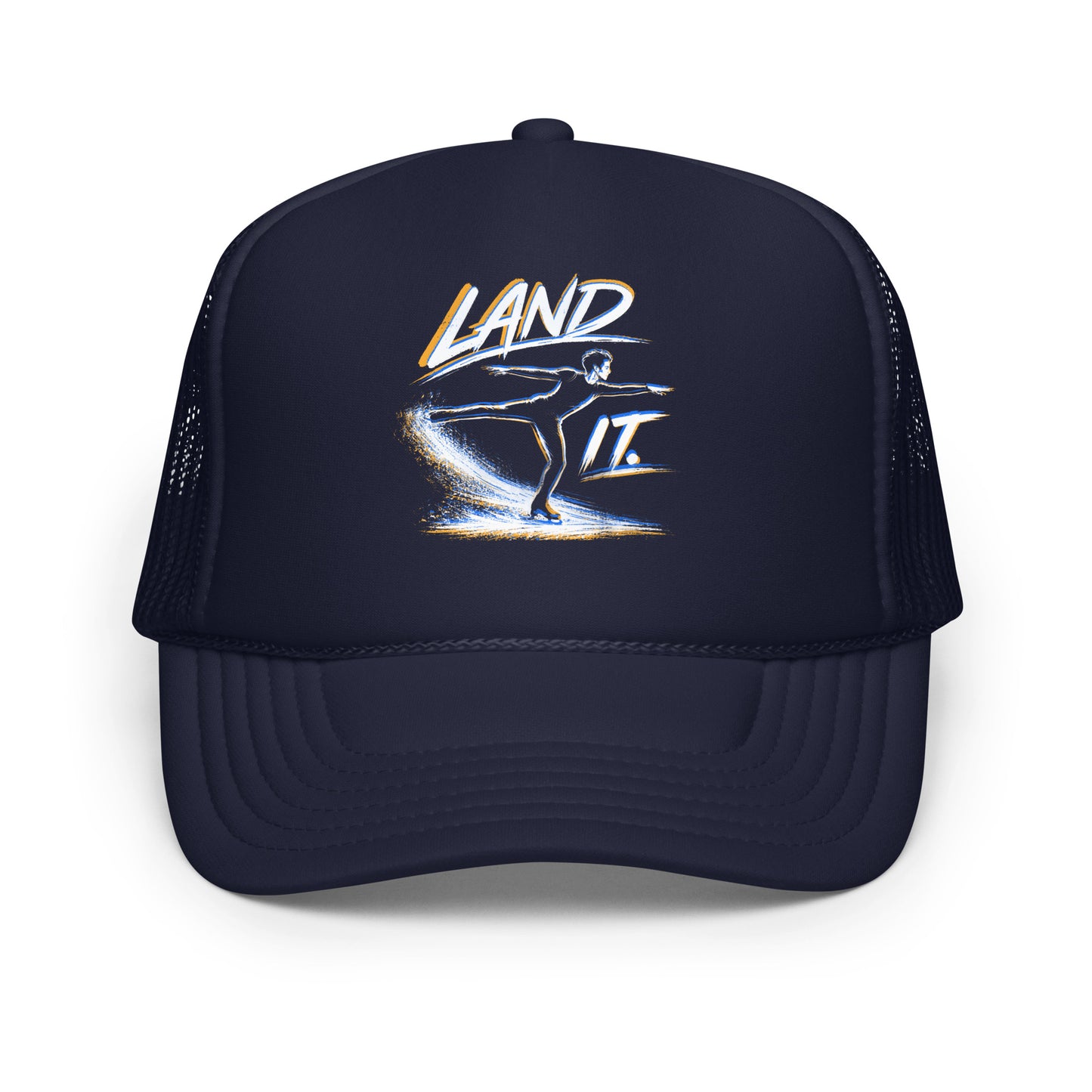 Land It Too Figure Skating Trucker Hat Navy