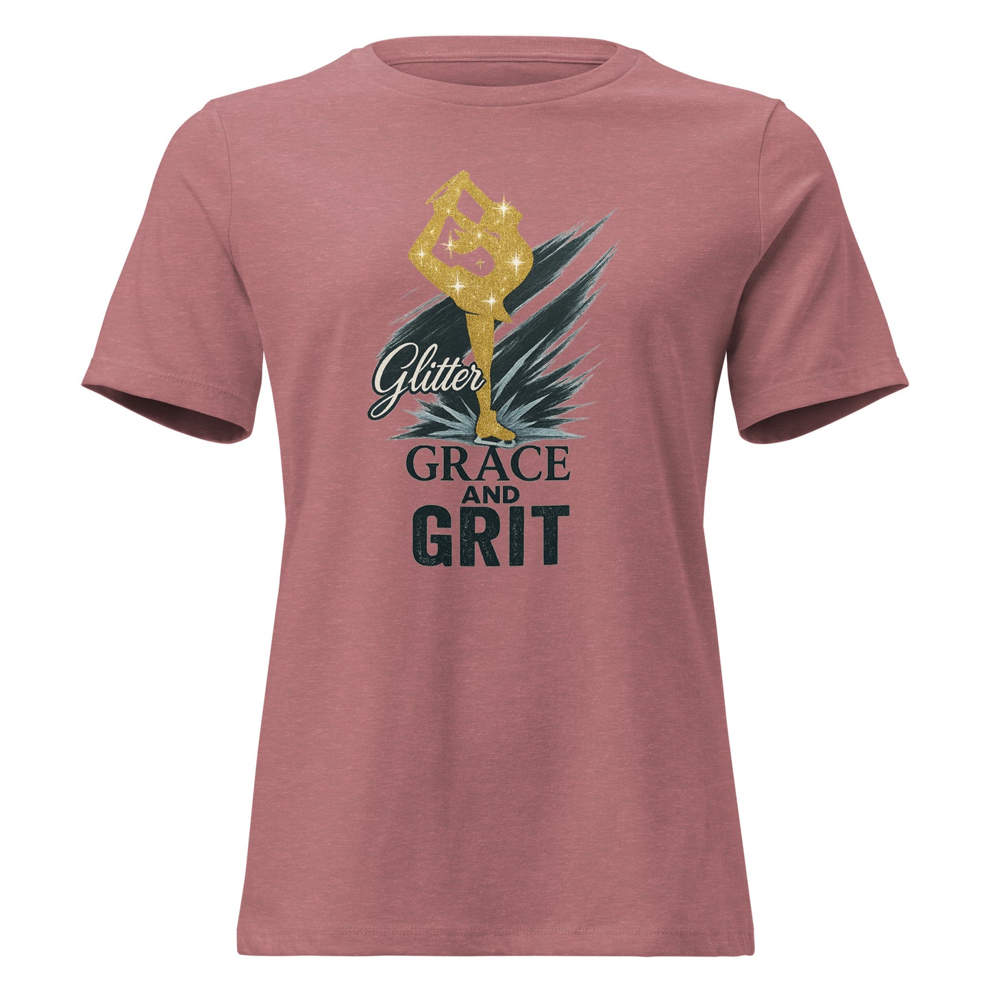 Women's Glitter, Grace & Grit Figure Skating T-Shirt Heather Mauve
