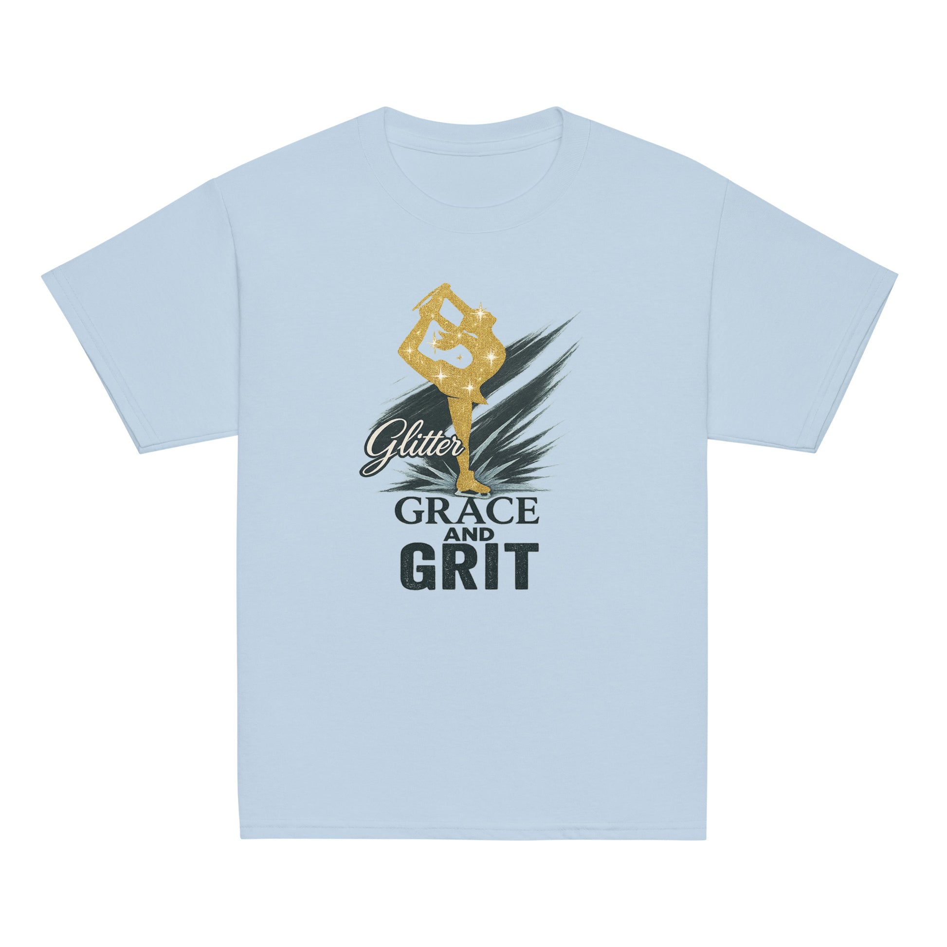 Youth Glitter, Grace & Grit Figure Skating T-Shirt Light Blue
